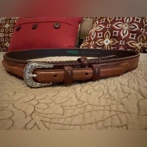 Resistol Brown Leather Silver Buckle Texas Ranger Style Western Belt, Size 40